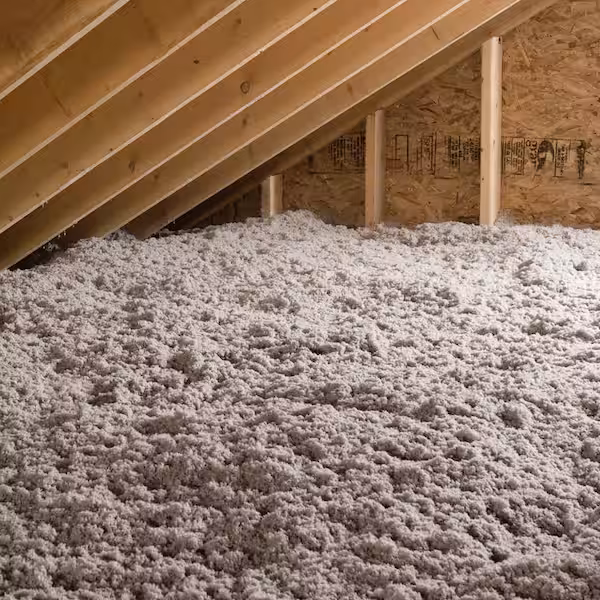 Finished cellulose blown-in insulation attic floor coverage