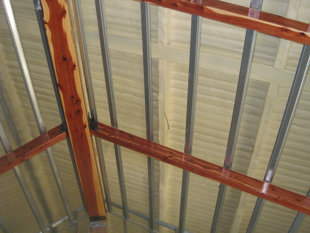 Closed cell spray foam insulation roofline finished