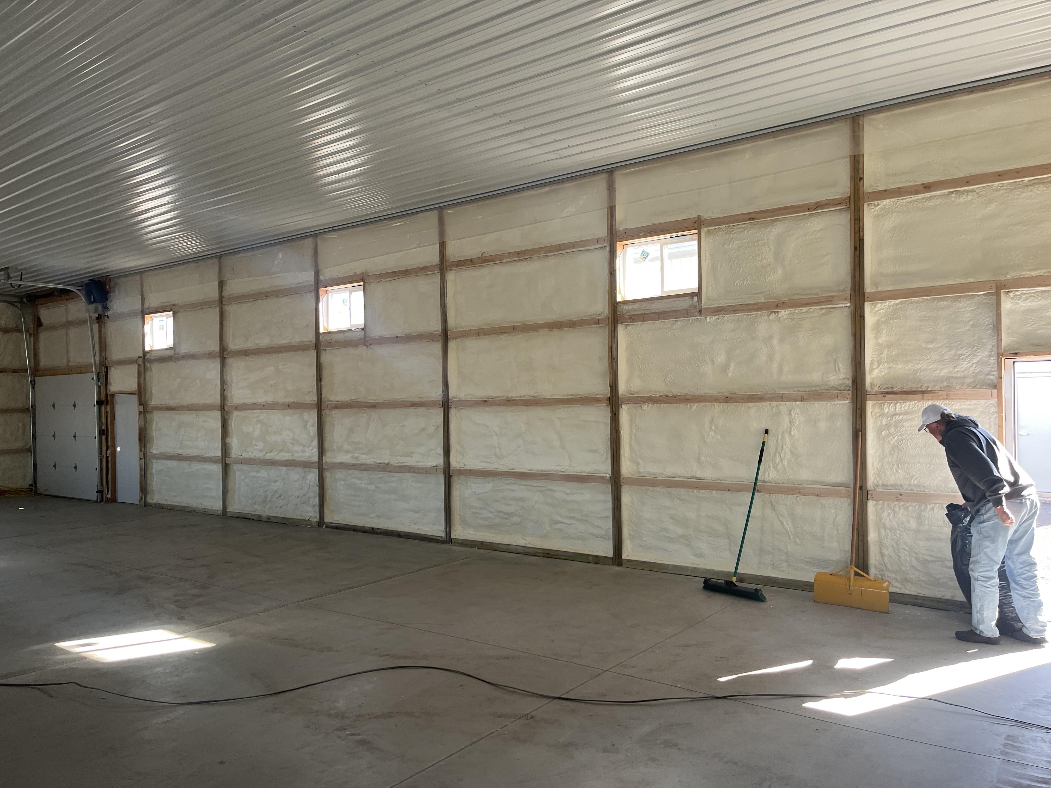Completed closed cell spray foam insulation commercial interior